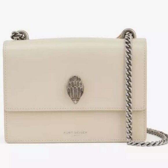 Kurt Geiger Leather Shoreditch Flap Cnvrtbl Corssbody Bag in Bone w/Mirror NWT - Picture 7 of 9
